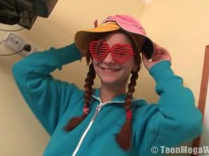 Pigtailed Teen In Her Pajamas Strips And Masturbates