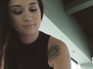 Cute Brunette Sucks Brother's Dick In Front Of The Camera